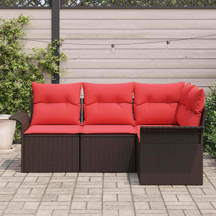 Havesofa Sæt med opbevaring 4 pcs Brun polyrattan
