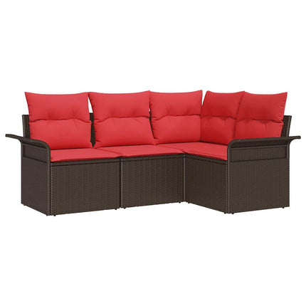 Havesofa Sæt med opbevaring 4 pcs Brun polyrattan