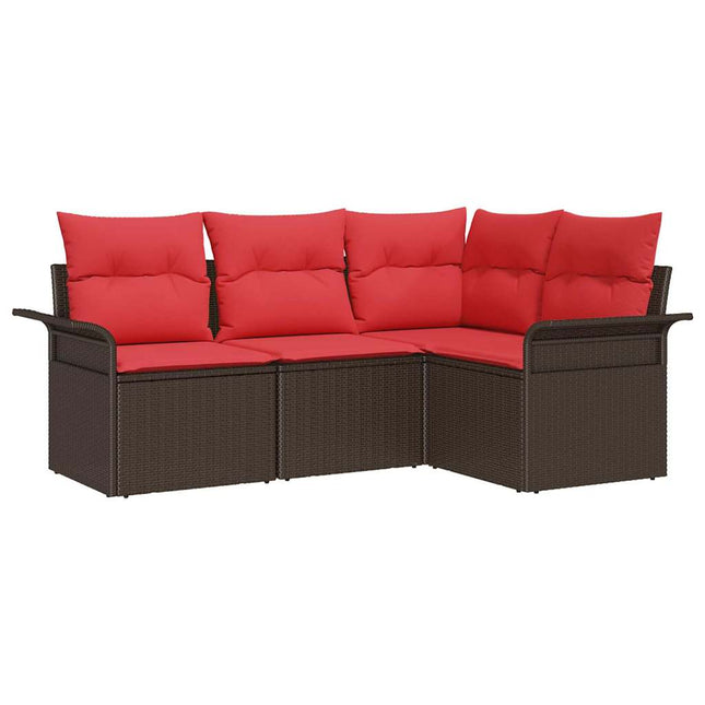 Havesofa Sæt med opbevaring 4 pcs Brun polyrattan