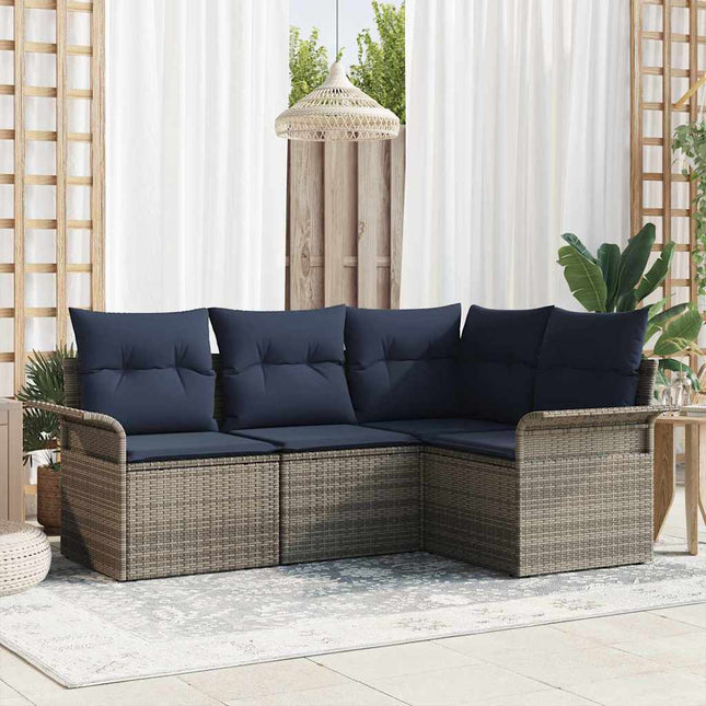 Havesofa Sæt med opbevaring 4 pcs Grå polyrattan