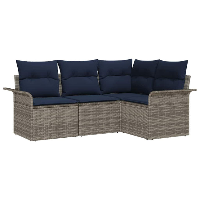 Havesofa Sæt med opbevaring 4 pcs Grå polyrattan