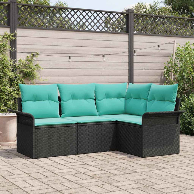 Havesofa Sæt med opbevaring 4 pcs Sort polyrattan