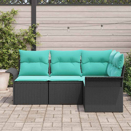 Havesofa Sæt med opbevaring 4 pcs Sort polyrattan