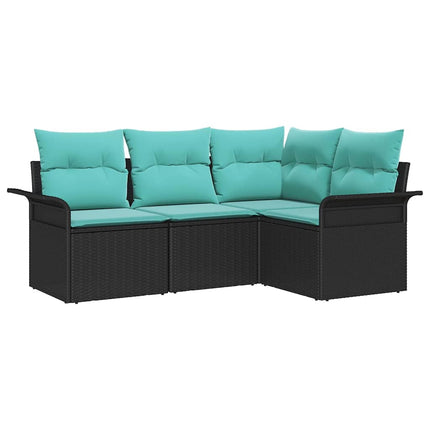 Havesofa Sæt med opbevaring 4 pcs Sort polyrattan
