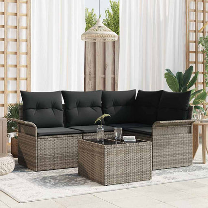Havesofa Sæt med opbevaring 5 pcs Grå polyrattan