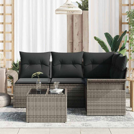 Havesofa Sæt med opbevaring 5 pcs Grå polyrattan