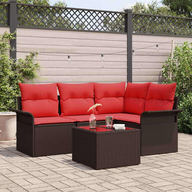 Havesofa Sæt med opbevaring 5 pcs Brun polyrattan