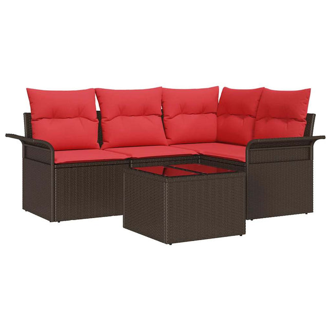 Havesofa Sæt med opbevaring 5 pcs Brun polyrattan