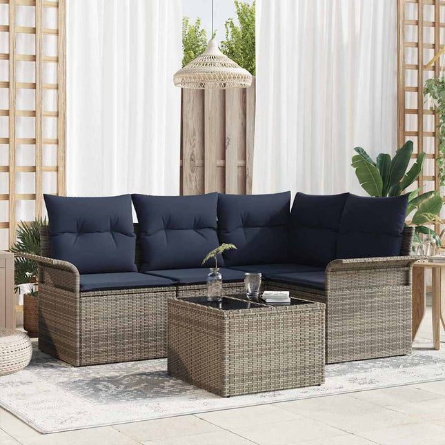 Havesofa Sæt med opbevaring 5 pcs Grå polyrattan