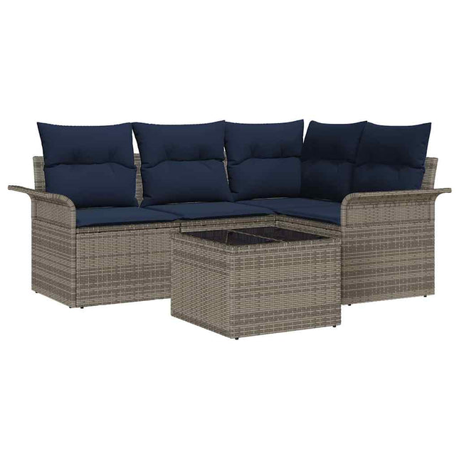 Havesofa Sæt med opbevaring 5 pcs Grå polyrattan