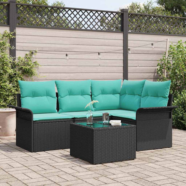 Havesofa Sæt med opbevaring 5 pcs Sort polyrattan