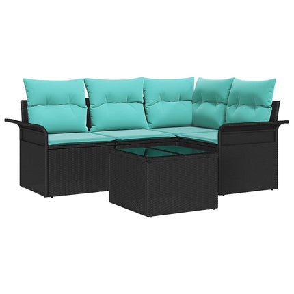 Havesofa Sæt med opbevaring 5 pcs Sort polyrattan