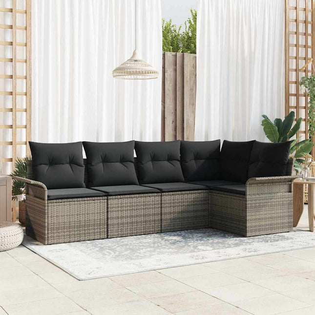 Havesofa Sæt med opbevaring 5 pcs Grå polyrattan