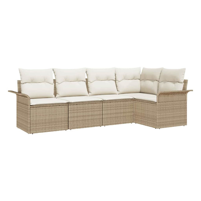 Havesofa Sæt med opbevaring 5 pcs Beige polyrattan