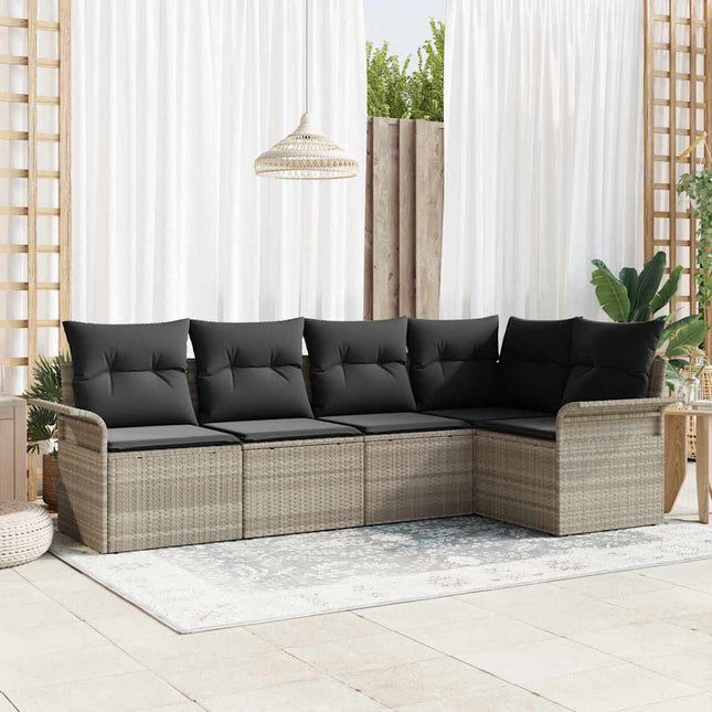 Havesofa Sæt med opbevaring 5 pcs Lysegrå polyrattan