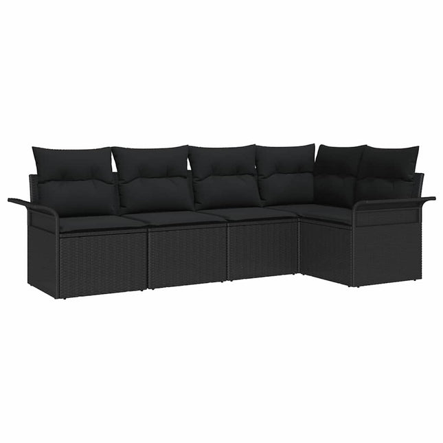 Havesofa Sæt med opbevaring 5 pcs Sort polyrattan
