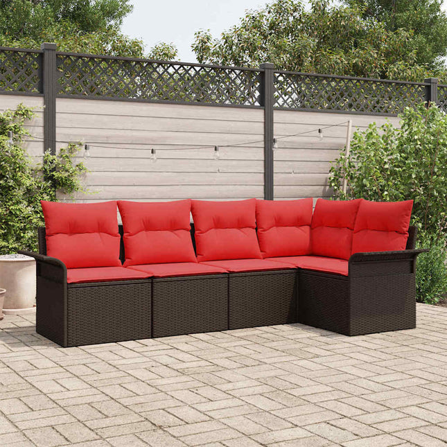 Havesofa Sæt med opbevaring 5 pcs Brun polyrattan