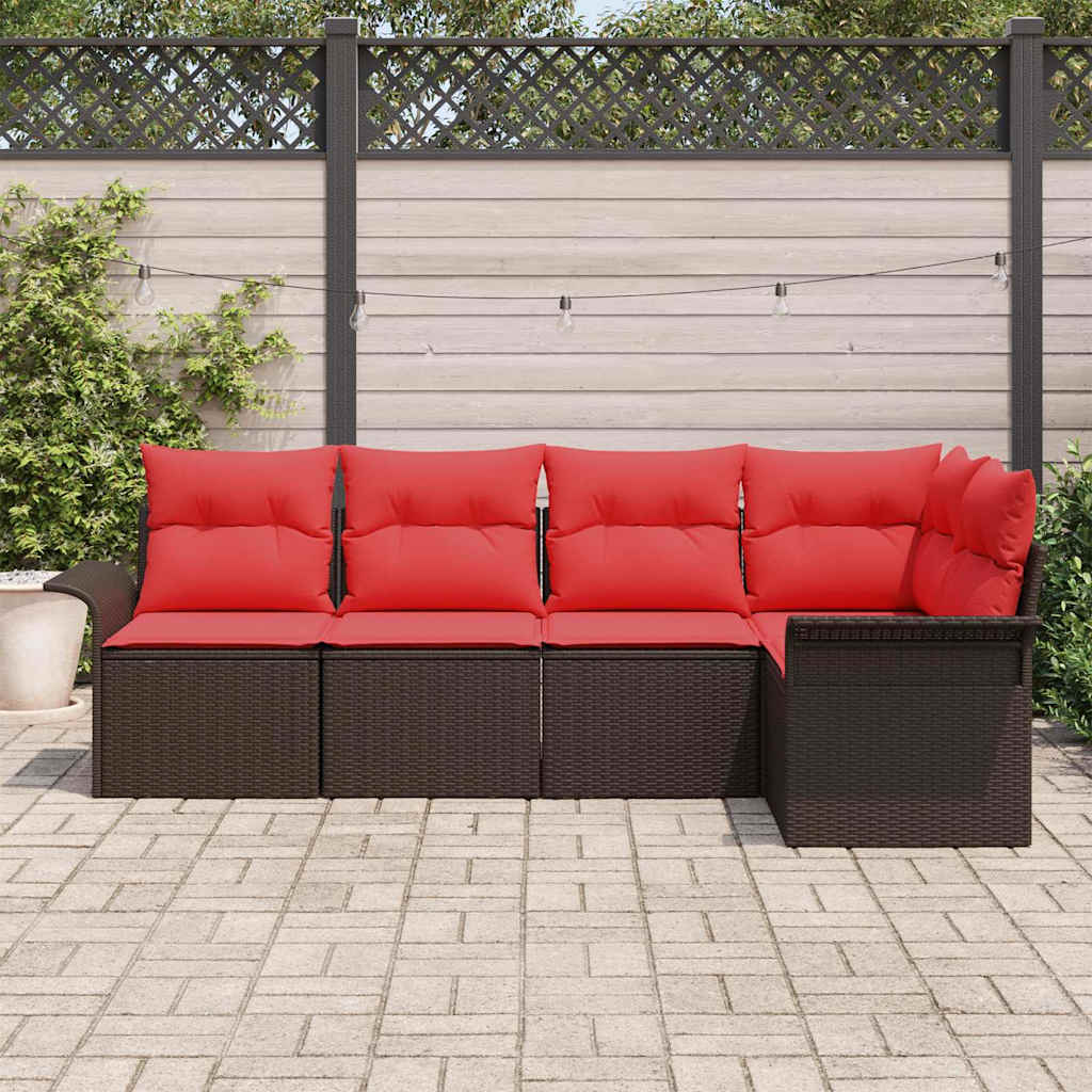 Havesofa Sæt med opbevaring 5 pcs Brun polyrattan