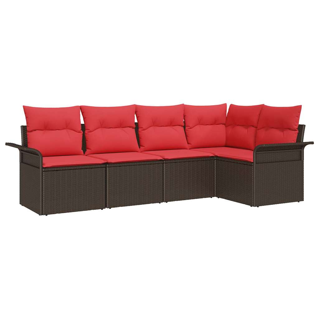 Havesofa Sæt med opbevaring 5 pcs Brun polyrattan