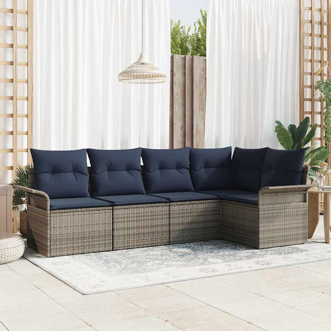 Havesofa Sæt med opbevaring 5 pcs Grå polyrattan