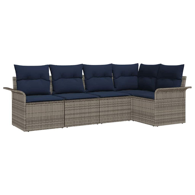 Havesofa Sæt med opbevaring 5 pcs Grå polyrattan