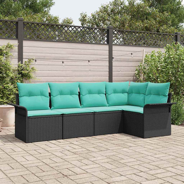 Havesofa Sæt med opbevaring 5 pcs Sort polyrattan