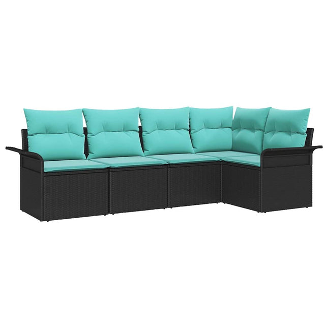 Havesofa Sæt med opbevaring 5 pcs Sort polyrattan