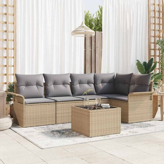 Havesofa Sæt med pude med opbevaring 6 pcs Beige Poly rattan