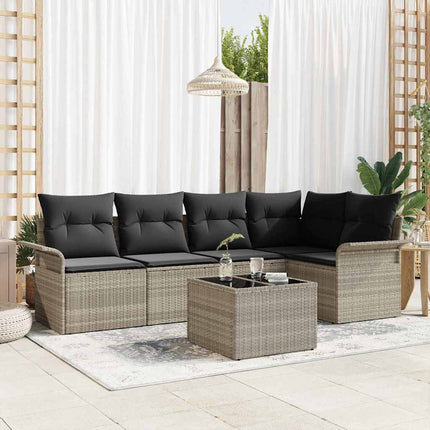 Havesofa Sæt 6 stk. Lysegrå polyrattan