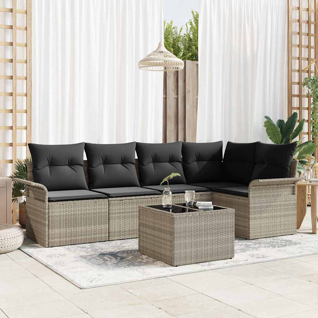 Havesofa Sæt med pude med opbevaring 6 pcs Lysegrå Poly rattan