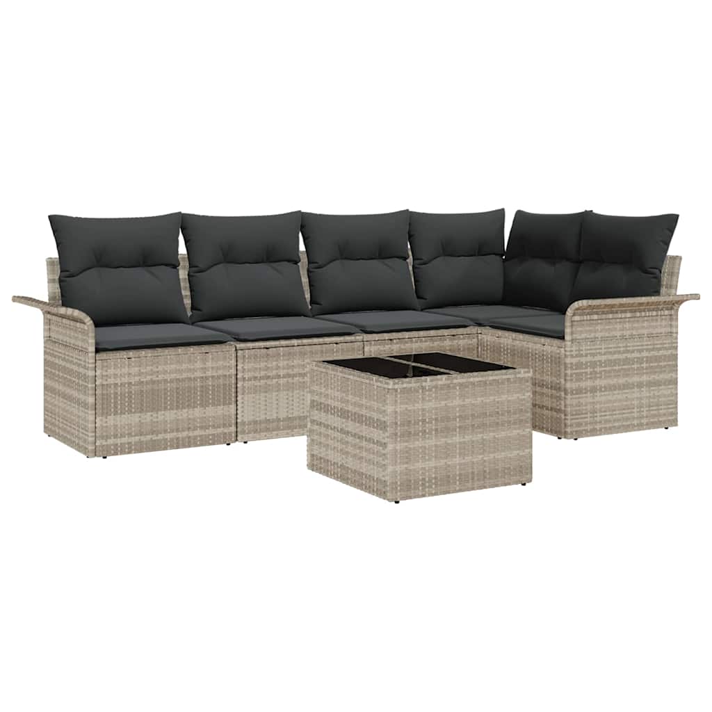 Havesofa Sæt med pude med opbevaring 6 pcs Lysegrå Poly rattan