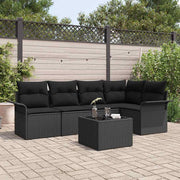Havesofa Sæt med pude med opbevaring 6 pcs Sort Poly rattan