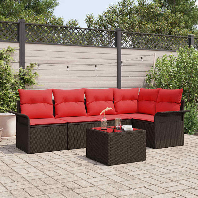Havesofa Sæt med opbevaring 6 pcs Brun polyrattan