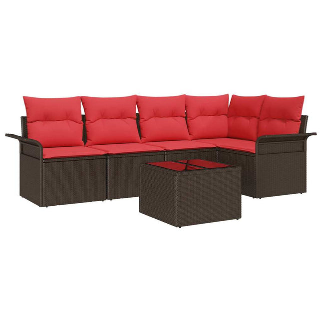Havesofa Sæt med opbevaring 6 pcs Brun polyrattan