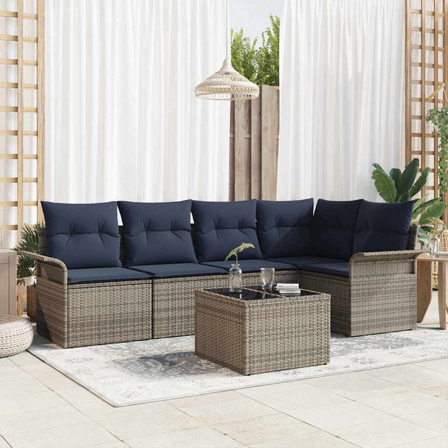Havesofa Sæt med opbevaring 6 pcs Grå polyrattan