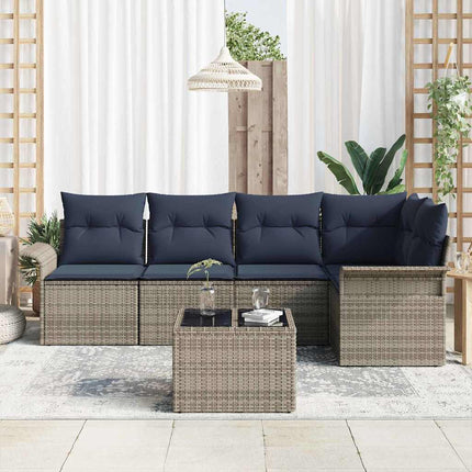 Havesofa Sæt med opbevaring 6 pcs Grå polyrattan