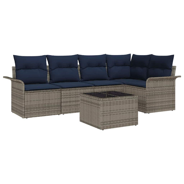 Havesofa Sæt med opbevaring 6 pcs Grå polyrattan