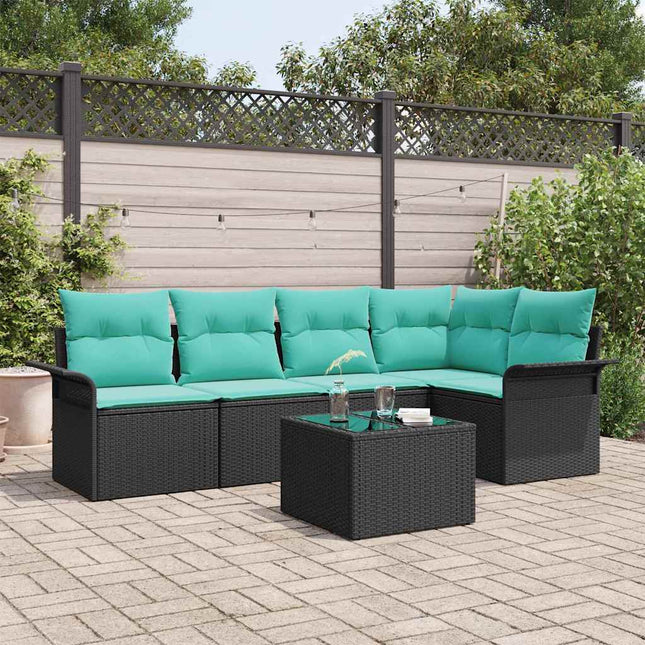 Havesofa Sæt med opbevaring 6 pcs Sort polyrattan
