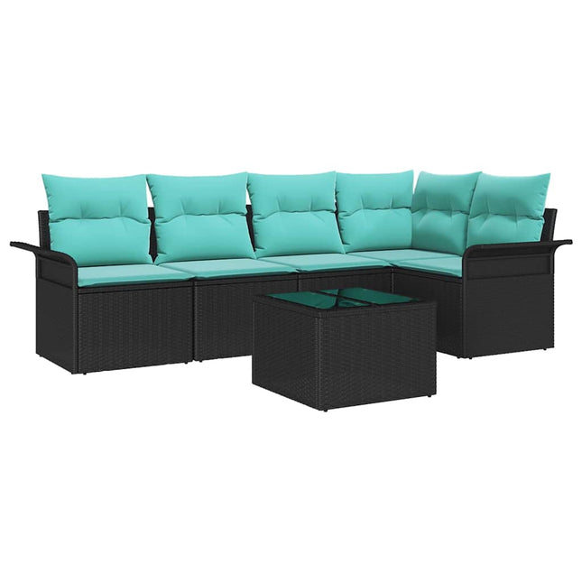 Havesofa Sæt med opbevaring 6 pcs Sort polyrattan
