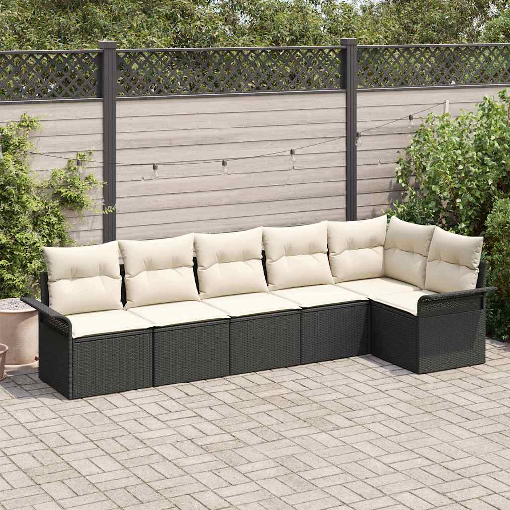 Havesofa Sæt med pude med opbevaring 6 pcs Sort Poly rattan