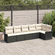 Havesofa Sæt med pude med opbevaring 6 pcs Sort Poly rattan