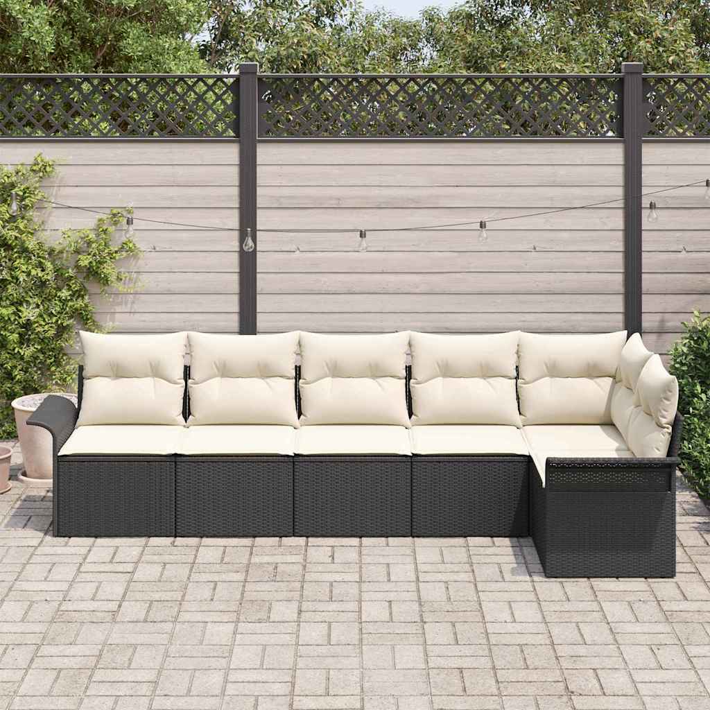 Havesofa Sæt med pude med opbevaring 6 pcs Sort Poly rattan