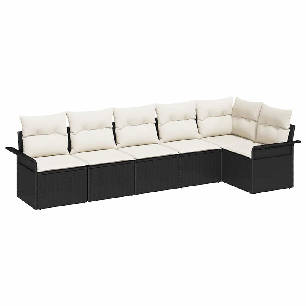 Havesofa Sæt med pude med opbevaring 6 pcs Sort Poly rattan