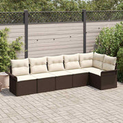 Havesofa Sæt med pude med opbevaring 6 pcs Brun Poly rattan