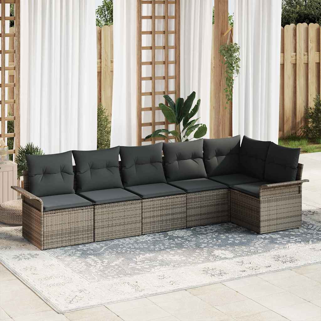 Havesofa Sæt med pude med opbevaring 6 pcs Grå Poly rattan