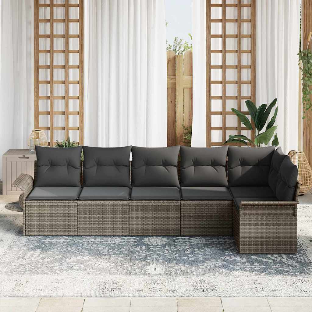 Havesofa Sæt med pude med opbevaring 6 pcs Grå Poly rattan