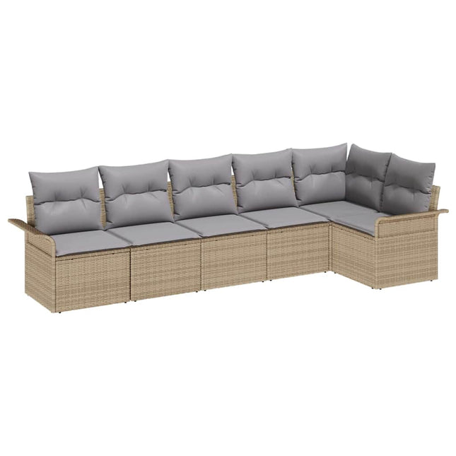Havesofa Sæt med pude med opbevaring 6 pcs Beige Poly rattan