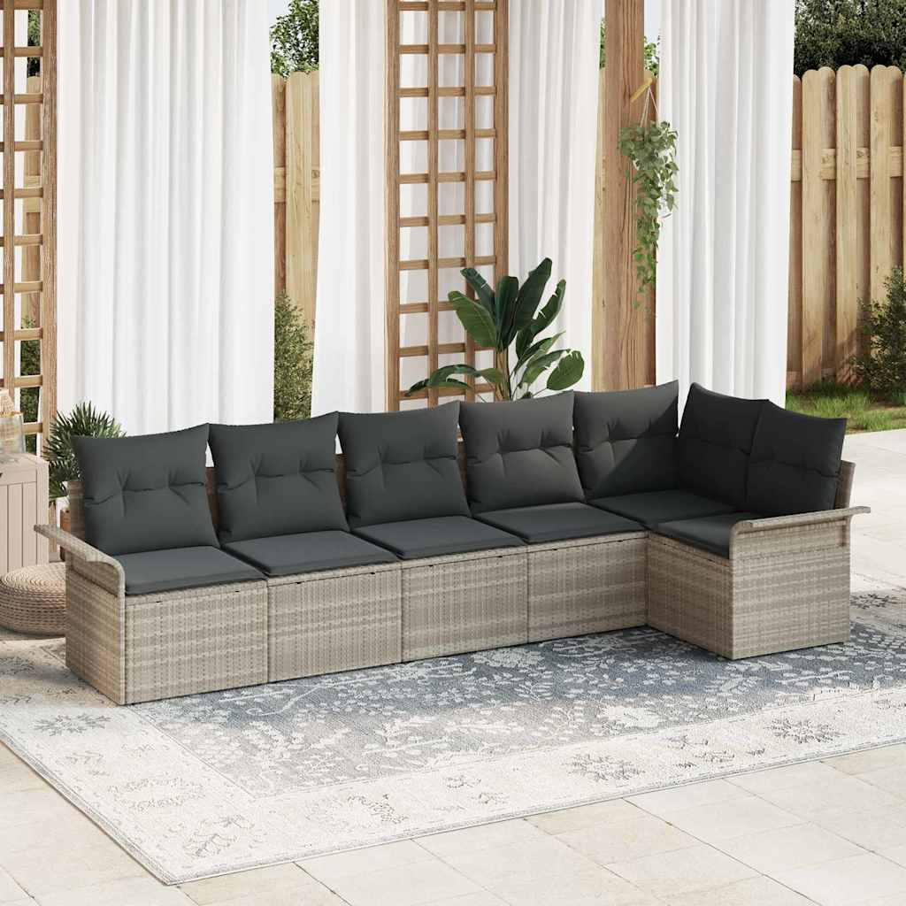 Havesofa Sæt med opbevaring 6 pcs Lysegrå polyrattan
