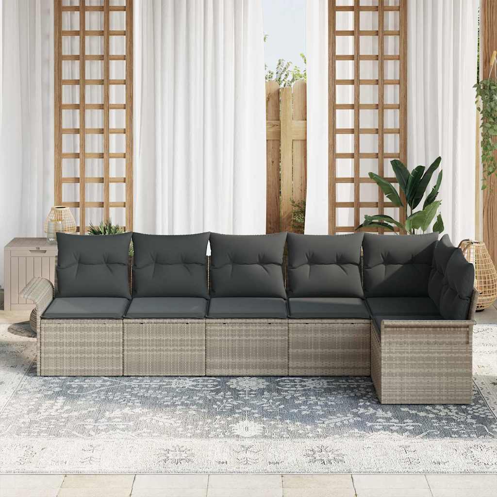 Havesofa Sæt med opbevaring 6 pcs Lysegrå polyrattan