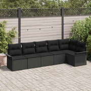 Havesofa Sæt med pude med opbevaring 6 pcs Sort Poly rattan